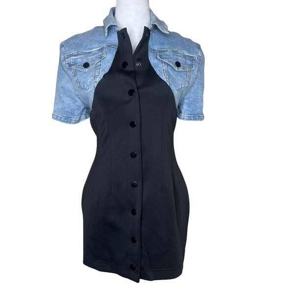 Fancy Dream Women's Cotton Denim Button Down Collared Short Sleeve Mini Dress M - Picture 1 of 10